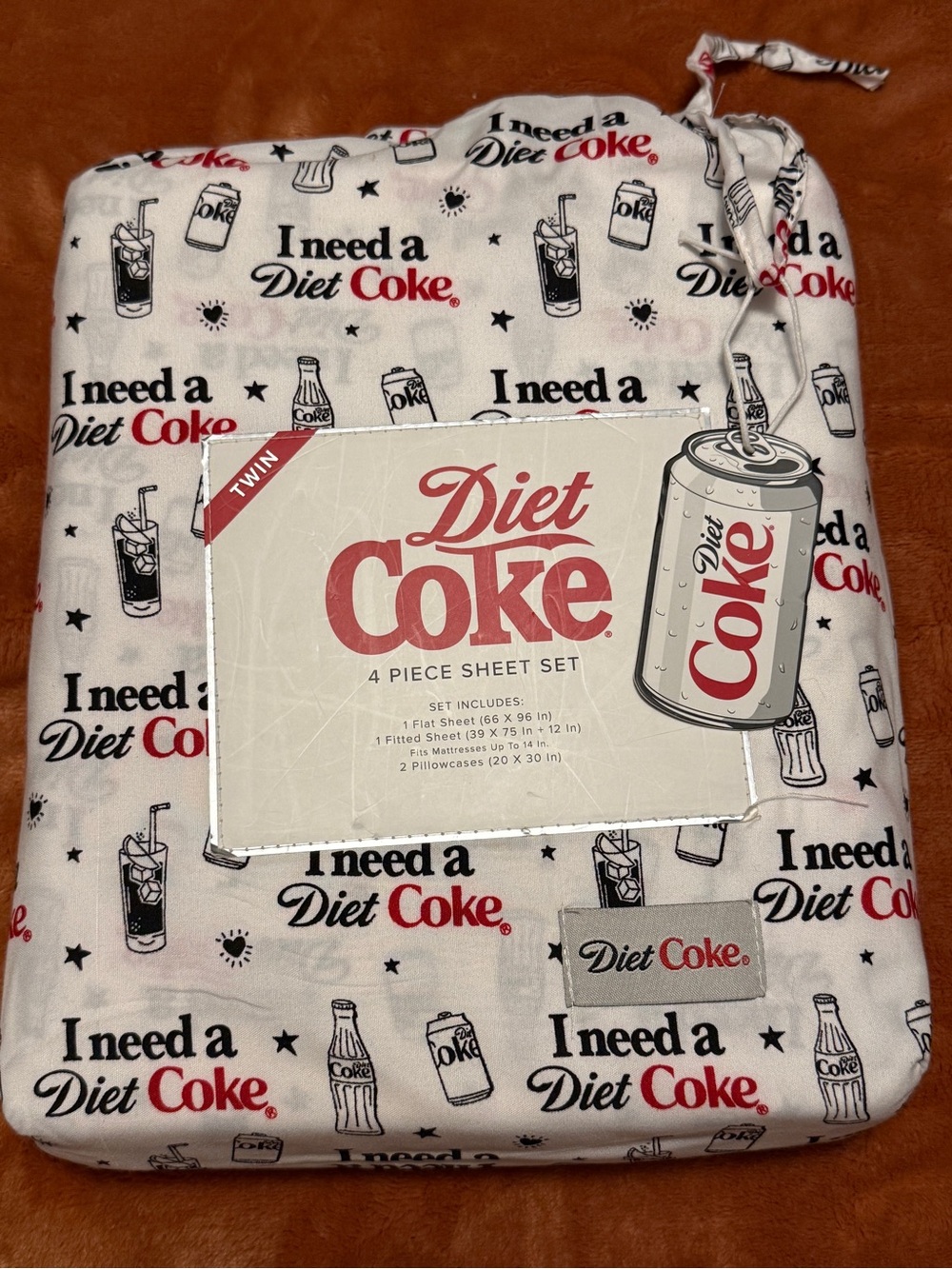 Diet Coke Twin Sheet 4 piece set - NWT
